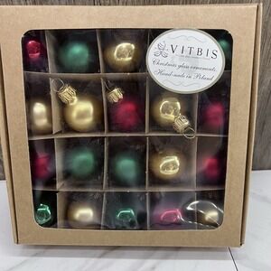 NEW Vitbis 20 Poland Mini Matte Multicolored hand made Glass Christmas Ornaments